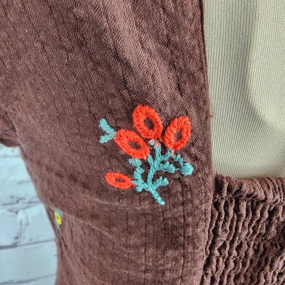 Free People Dress Maisie Midi Brown Floral Boho Embroidered size XS Cottage Core - Picture 12 of 13